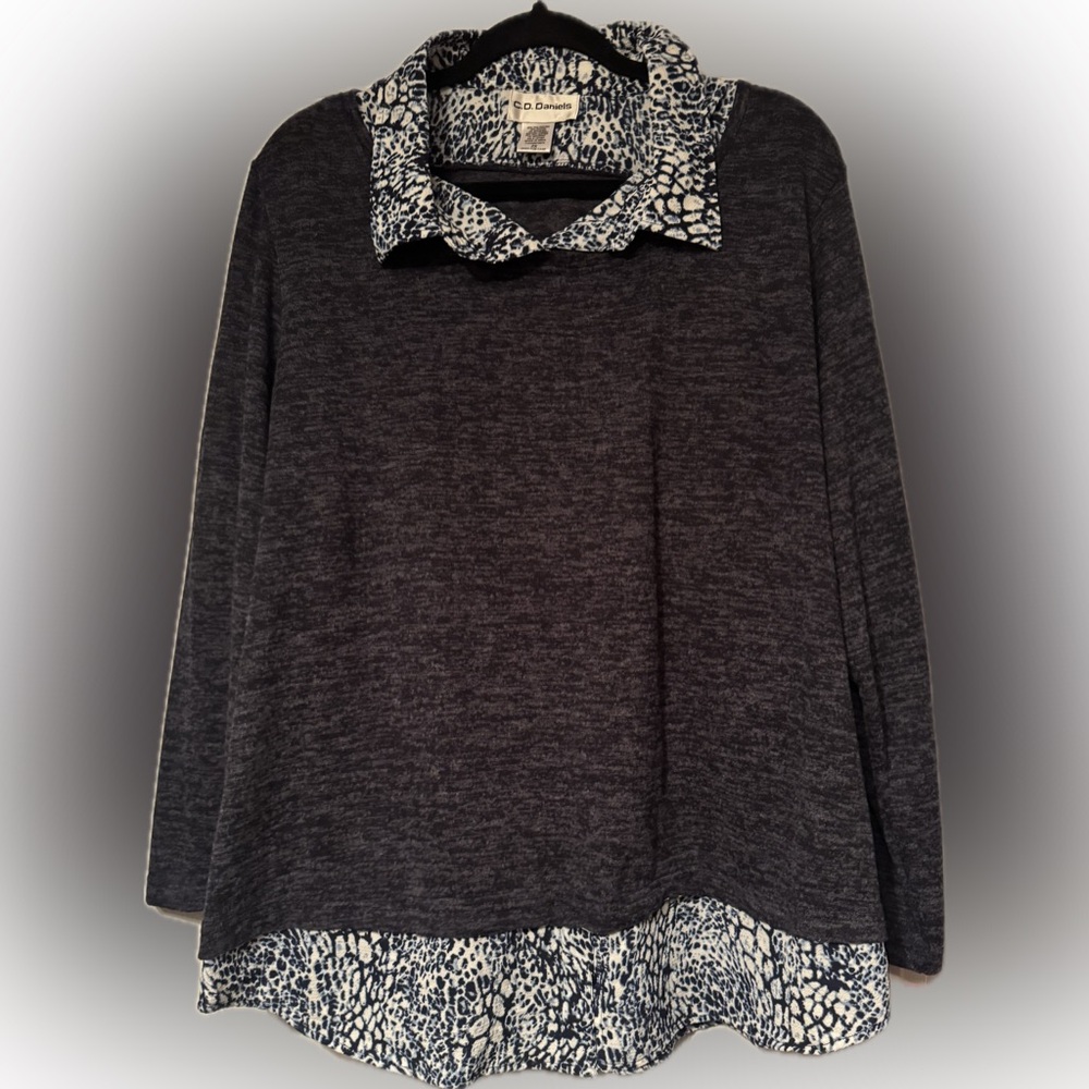 NWT CD Daniels Sz 2X Blue Long Sleeve Fleece Look Sweater w/ shirttail/cuff